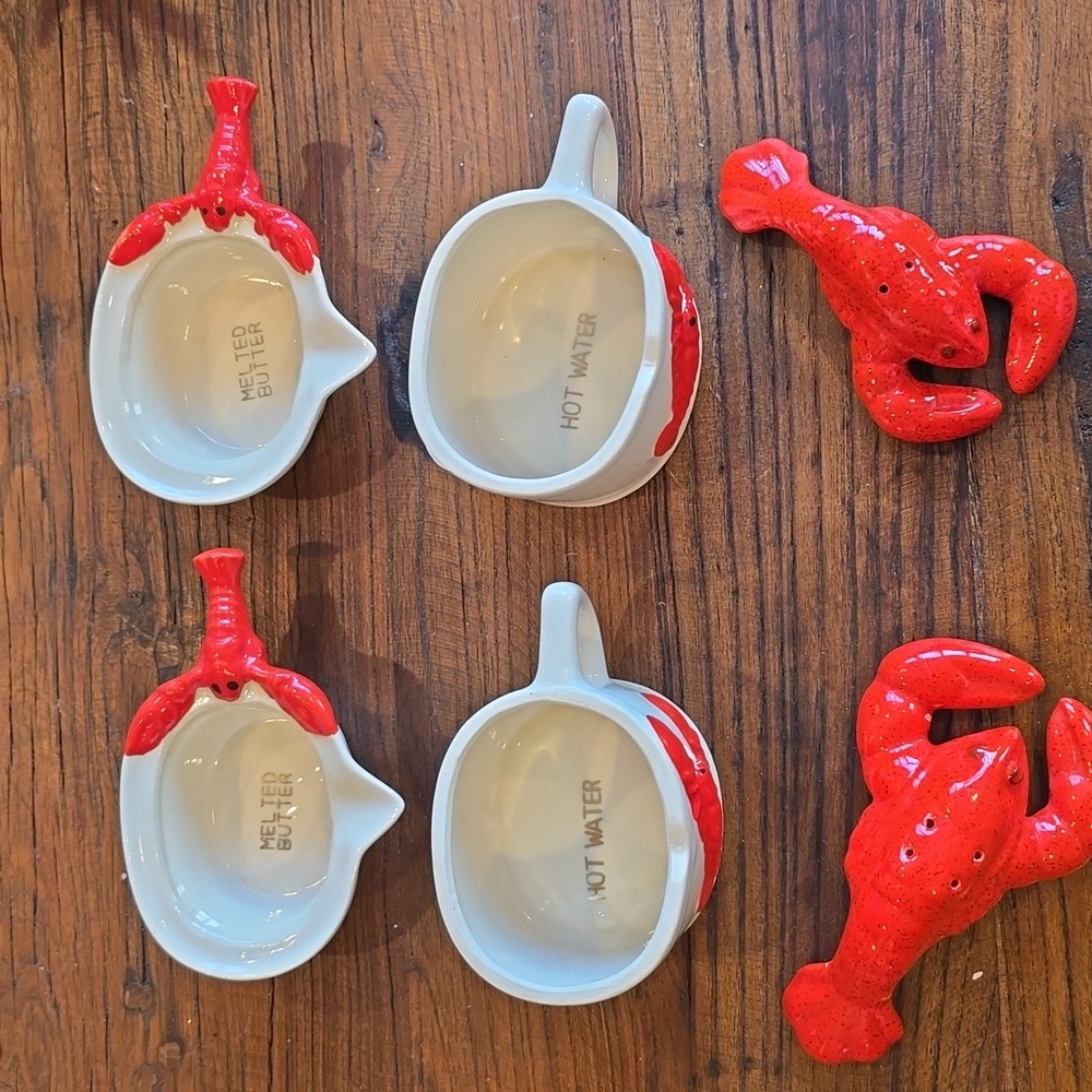 Vintage 6-piece Lobster Set: Melted butter dish and Salt & Pepper shakers - Picture 3 of 17